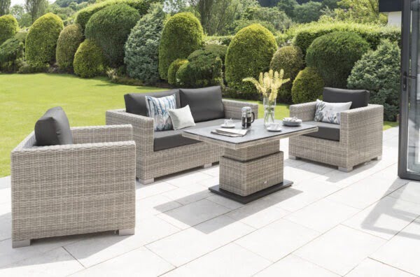 Norfolk Leisure Life Aya Lounge Set Yacht Grey Weave  With Adjust Table & Carbon Cushions