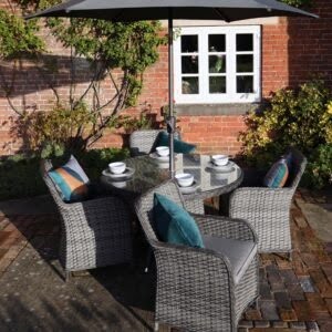Supremo Tuscany – Rydal 4 Seat Round Dining Set – Storm Grey Weave