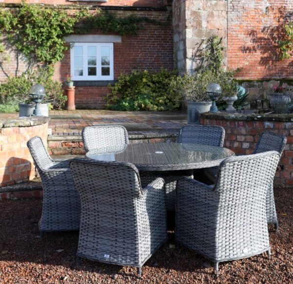 Supremo Tuscany – Rydal 6 Seat Round Dining Set – Storm Grey Weave