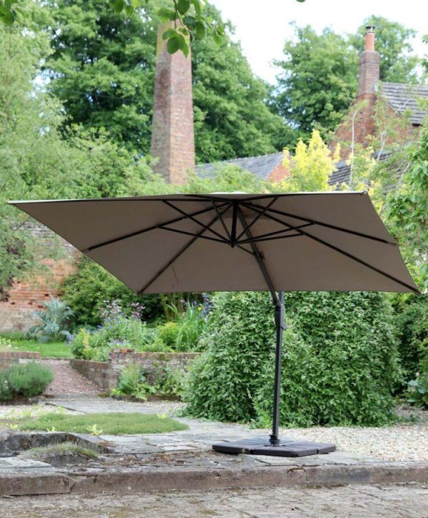 Supremo Provence Deluxe Square Free Arm Parasol  & Base – 3m x 3m – Taupe