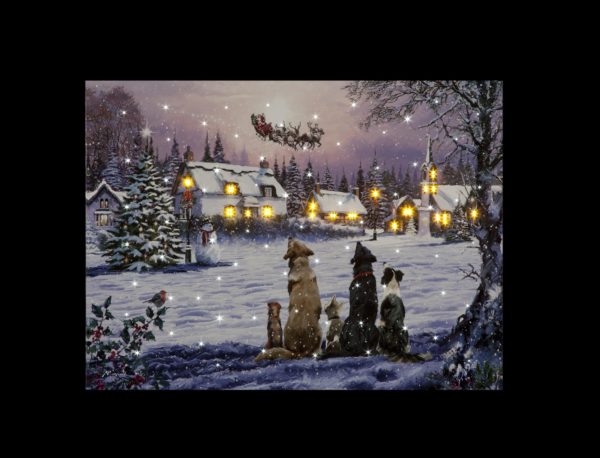 Battery Operated Fibre Optic Dogs Watching Santa Canvas