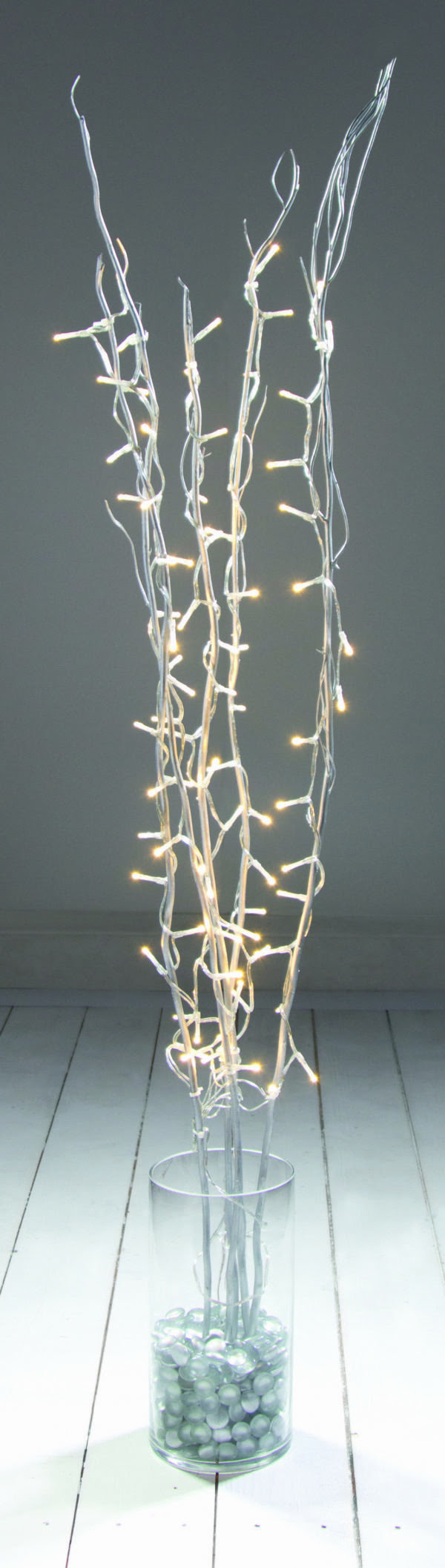 Premier  Silver Twig With 80 Warm White Rice Lights – 1.2M