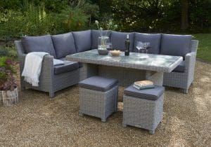 Kettler Palma Corner Casual Dining Set – Whitewash – Glass Top Table – Right Hand