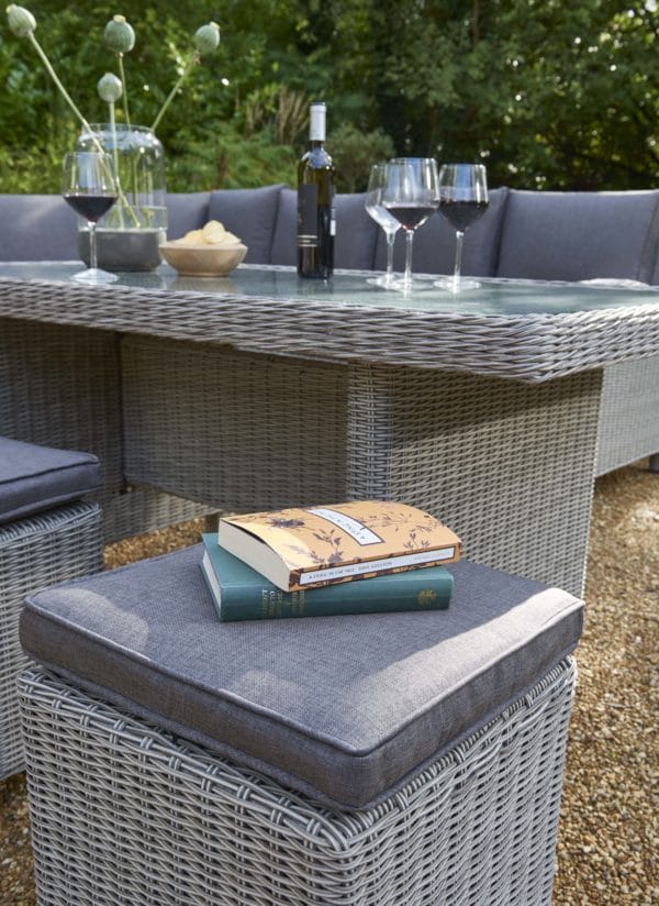 Kettler Palma Corner Casual Dining Set – Whitewash – Glass Top Table – Right Hand