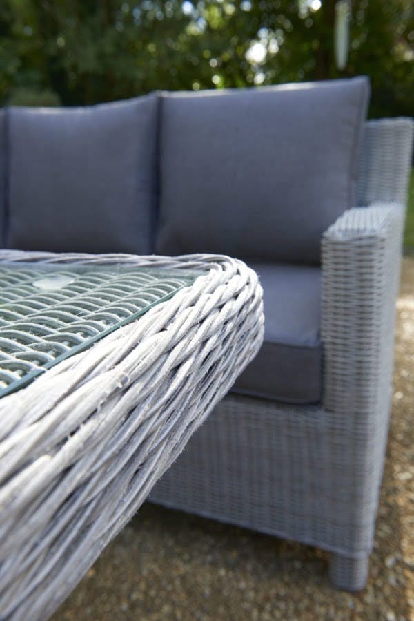 Kettler Palma Corner Casual Dining Set – Whitewash – Glass Top Table – Right Hand