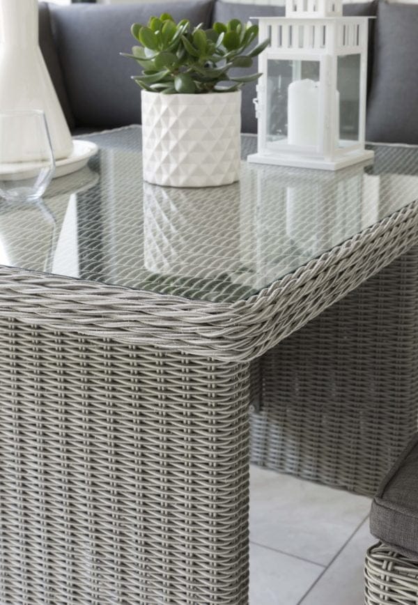 Kettler Palma Mini Corner Casual Dining Set – Whitewash – Glass Top Table