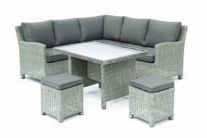 Kettler Palma Mini Corner Casual Dining Set – Whitewash – Glass Top Table
