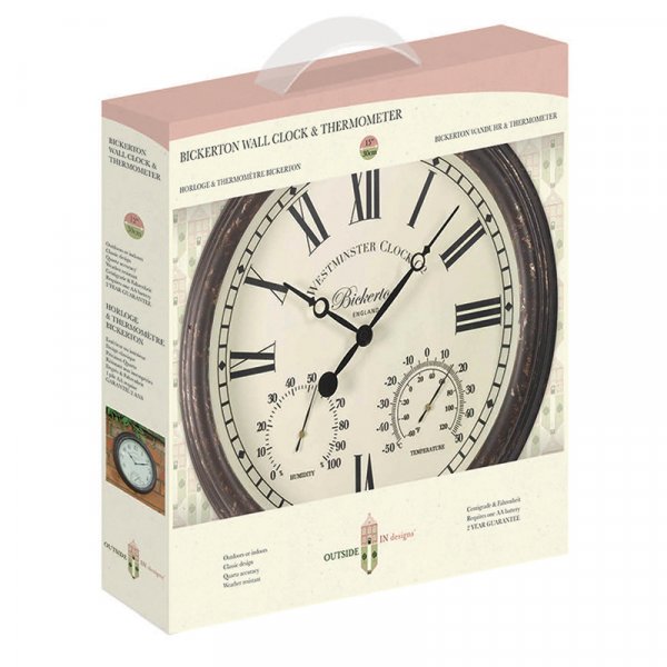 Outside In ‘Bickerton’ – Wall Clock & Thermometer – 15″