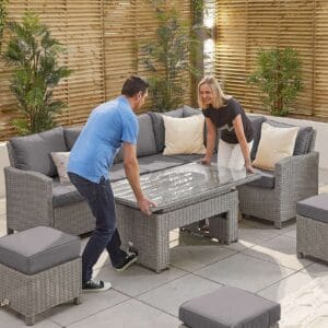 Nova – Ciara Right Hand Corner Dining Set with Rising Table – Whitewash