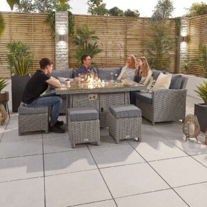 Nova – Ciara Right Hand Corner Dining Set with Fire Pit Table – Whitewash