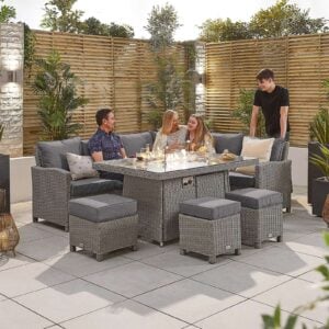 Nova – Ciara Right Hand Corner Dining Set with Fire Pit Table – Whitewash