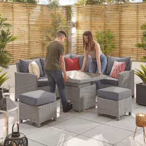 Nova – Ciara Compact Casual Dining Corner Sofa Set with Rising Table – Whitewash