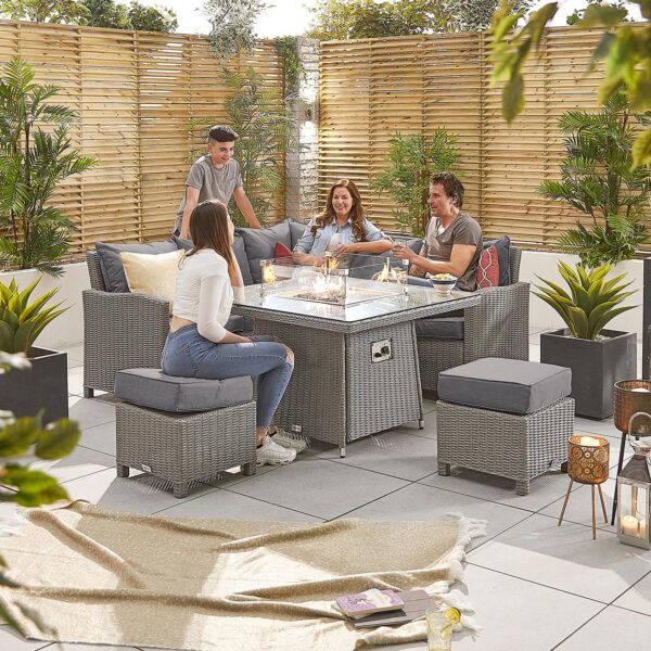 Nova – Ciara Compact Casual Dining Corner Sofa Set with Fire Pit Table – Whitewash