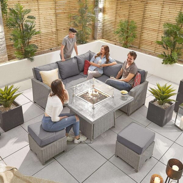 Nova – Ciara Compact Casual Dining Corner Sofa Set with Fire Pit Table – Whitewash