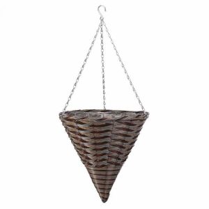 Pinto Faux Rattan Hanging Cone – 14″
