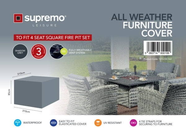 Supremo 4 Seat Square Fire Pit Set Cover – Grey
