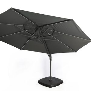 Supremo Monaco Free-Arm Parasol with Built-in LED Lights – 2.6M Square – Grey