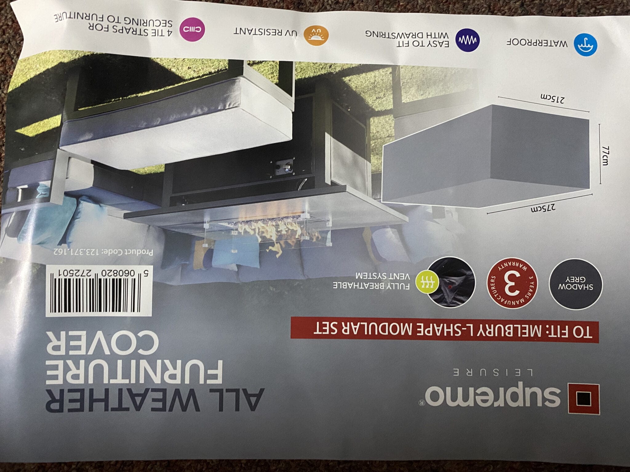 Supremo Melbury LShape Modular Set All Weather Furniture Cover Grey