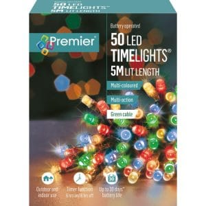 Premier Multi Action Battery Operated LED Lights – Multicoloured – 50 Lights