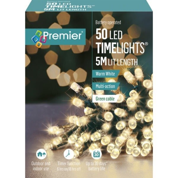 Premier Multi Action Battery Operated Led Lights – Warm White – 50 Lights