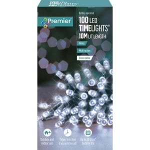 Premier Multi Action Battery Operated LED Lights – White – 100 Lights