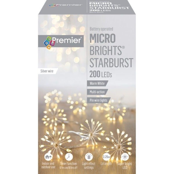 Premier Led  Battery Operated Microbrights Starburst Lights – Warm White – 200L