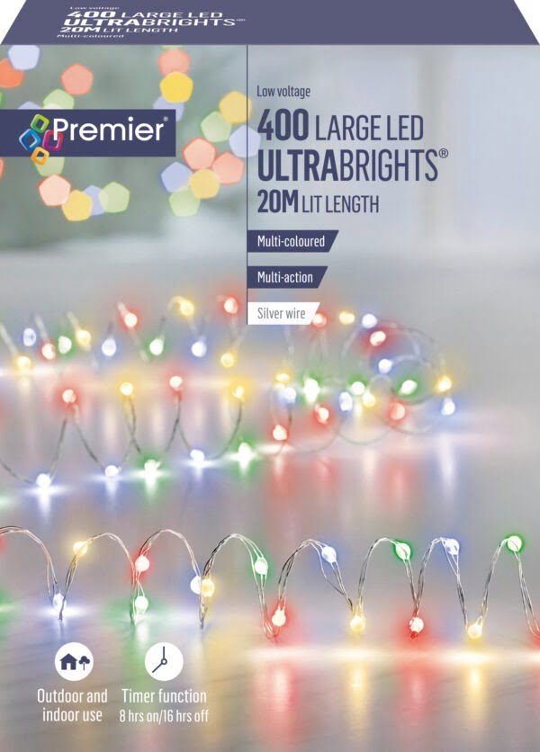 Premier Led Ultrabright Pin Wire Multi Action Lights – Multi Coloured – 400L