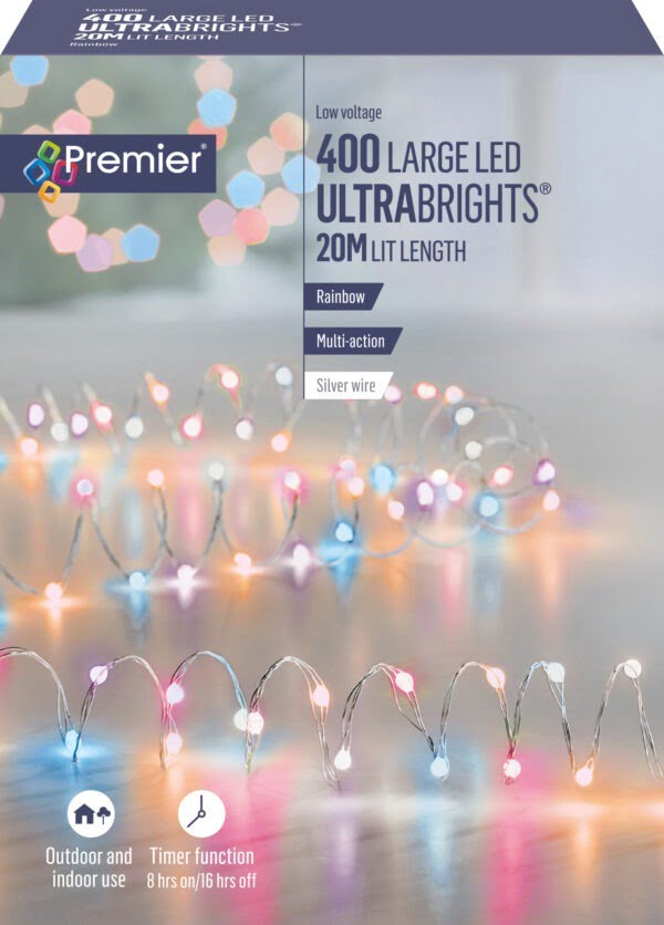 Premier Led Ultrabright Pin Wire Multi Action Lights – Rainbow – 400L