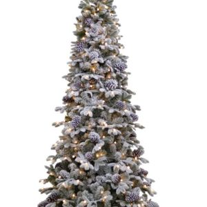 Puleo Snowy Yukon Pine Flocked Tree – Slim – 6.5ft – Prelit – 250 LEDS