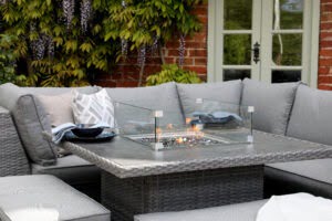 Supremo Cayman Angular Casual Dining Set with Firepit Table