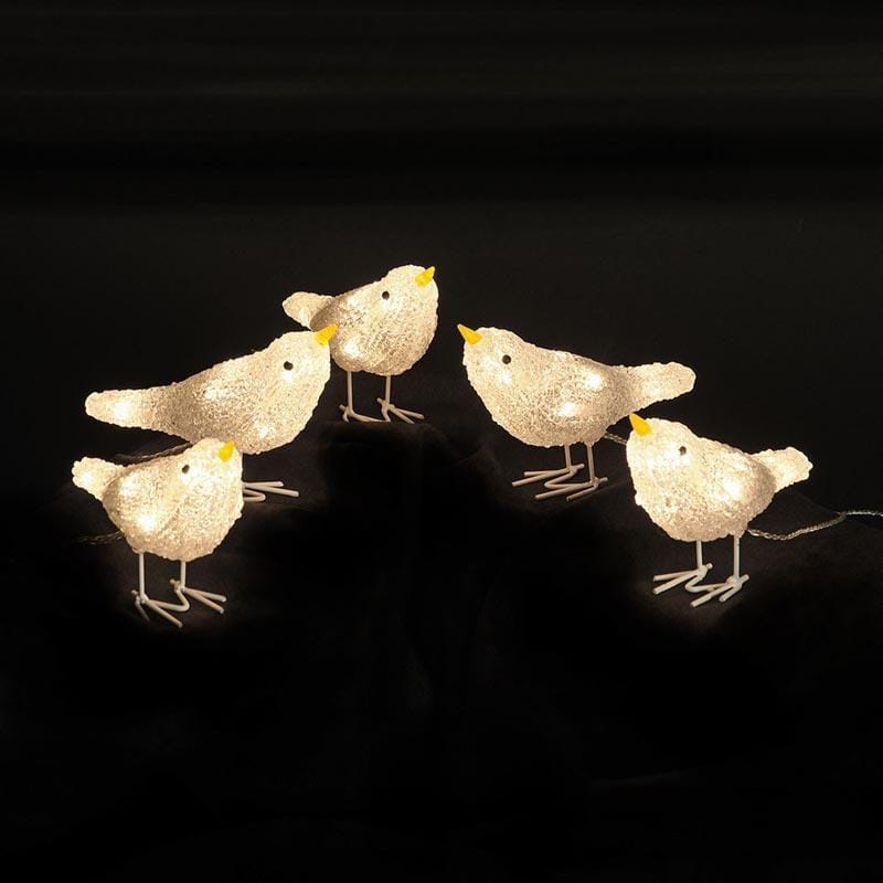 Snowtime 5 Acrylic Bird Lights W/40 Ice White LEDs Burleydam Garden