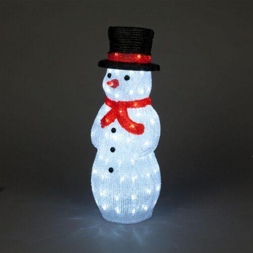 Snowtime 52.5Cm Acrylic Snowman W/Black Top Hat/100 Ice White Leds