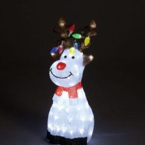 Snowtime 50cm Acrylic Sitting Reindeer w/M-Col LEDs on Antlers