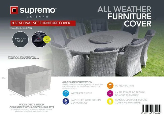 Supremo 8 Seat Oval Set All Weather Furniture Cover - Burleydam