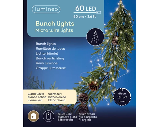 Kaemingk Micro 60 LED Bunch – Steady Effect – Indoor – BO – Silver/Warm White