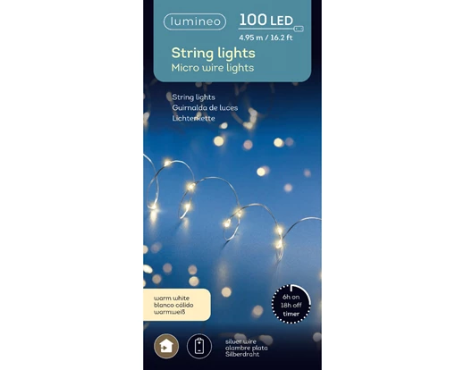 Kaemingk Micro 100 LED String Lights – Steady Effect – Indoor – BO – Silver / Warm White