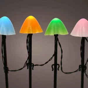Kaemingk LED 20  Mushroom Stake Lights –  8 Function Twinkle Effect- BO – Outdoor – Soft Multi Coloured