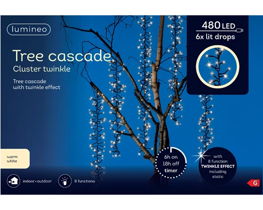 Kaemingk Led Tree Cascade Cluster Lights Twinkle Effect – 480L – Warm White