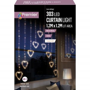 Premier LED Heart V Shape Curtain Lights – Warm White – Static
