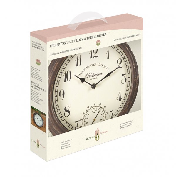 Outside In ‘Bickerton’ – Wall Clock & Thermometer – 12″