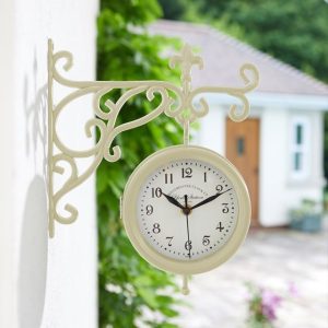 Outside In York Station Wall Clock & Thermometer 6in – Cream