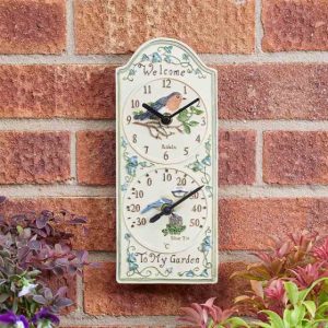 Outside In Birdberry Wall Clock & Thermometer