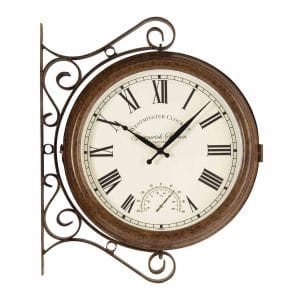 Outside In Greenwich Station Wall Clock & Thermometer 15in