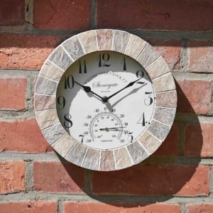 Outside In Stonegate Wall Clock & Thermometer – 10in