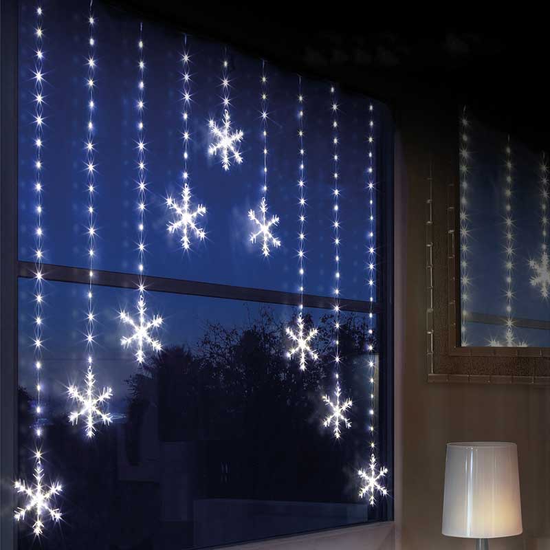 Premier LED Snowflake V Shape Curtain Lights – White – Static