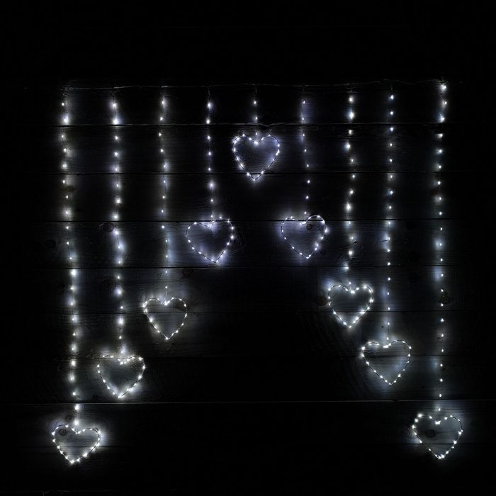 Premier LED Heart V Shape Curtain Lights – Cool White – Static