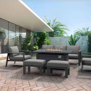 Supremo Melbury Lounge Dining Set with Gas Fire Pit Table – Charcoal