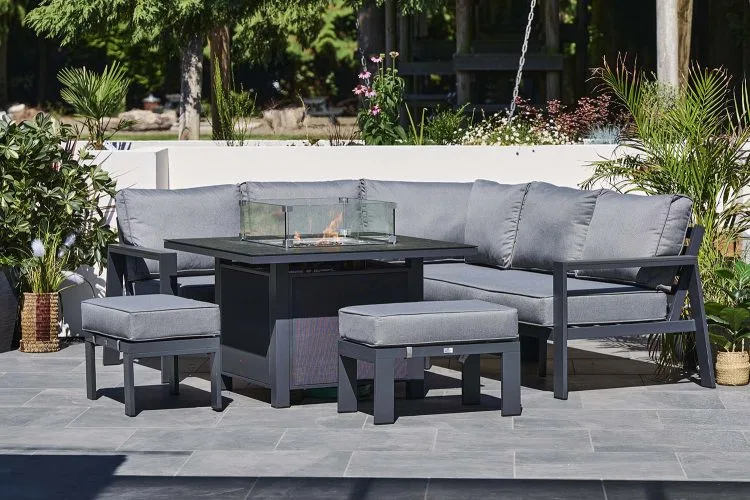 Supremo Melbury Mini Modular Corner Set with Firepit Table – Charcoal