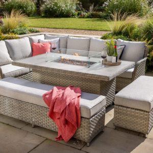 Hartman Eton Grand Rectangular Casual Dining Set with Gas Fire Pit