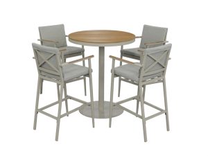 Bramblecrest RHS Wisley Round Bar Table with 4 Bar Stools – Mocha